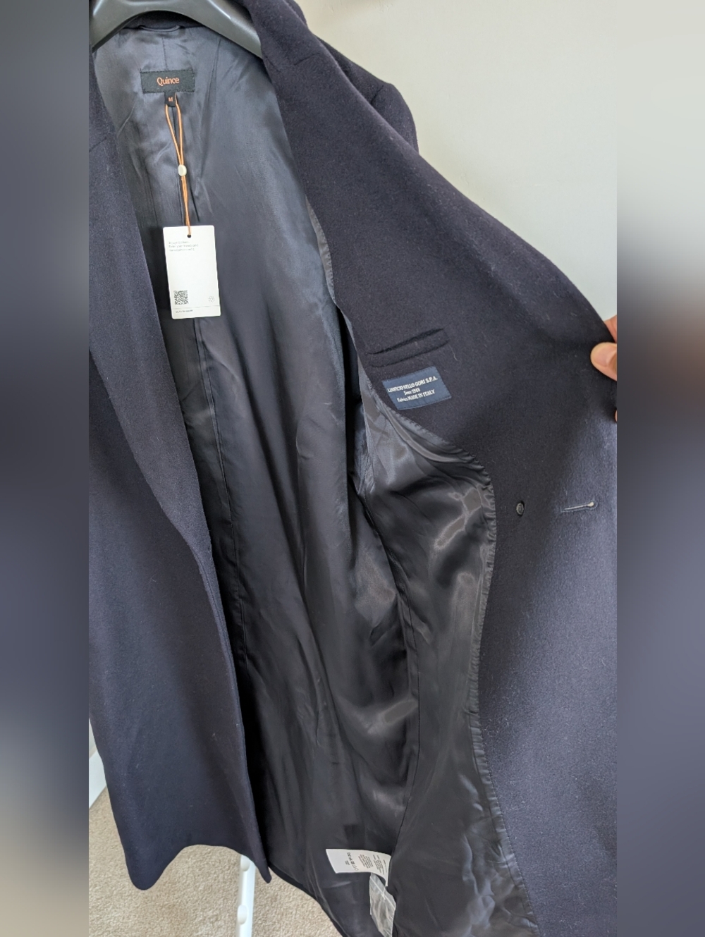 Quince Italian Wool Navy Single-Button Long Coat - Picture 7 of 11